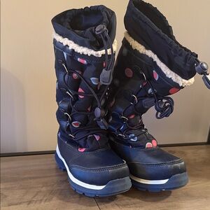 Kids Navy Snow Boots with Polka Dots
